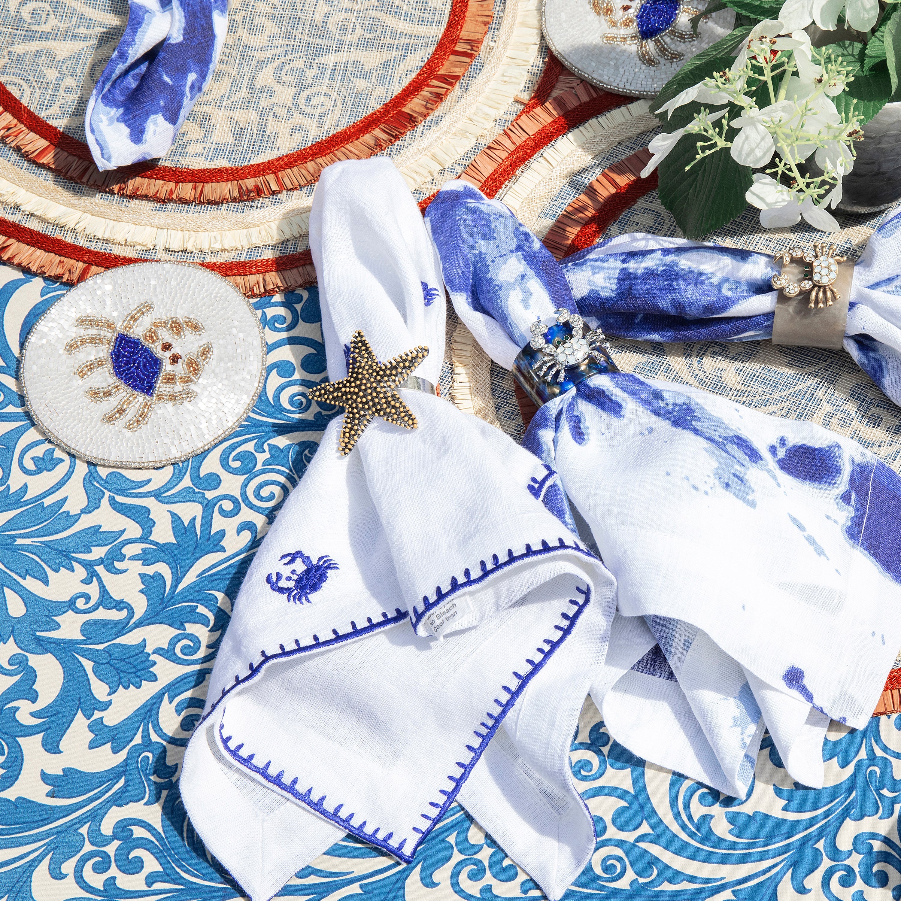 Ruffle edge straw placemat, red, set of four