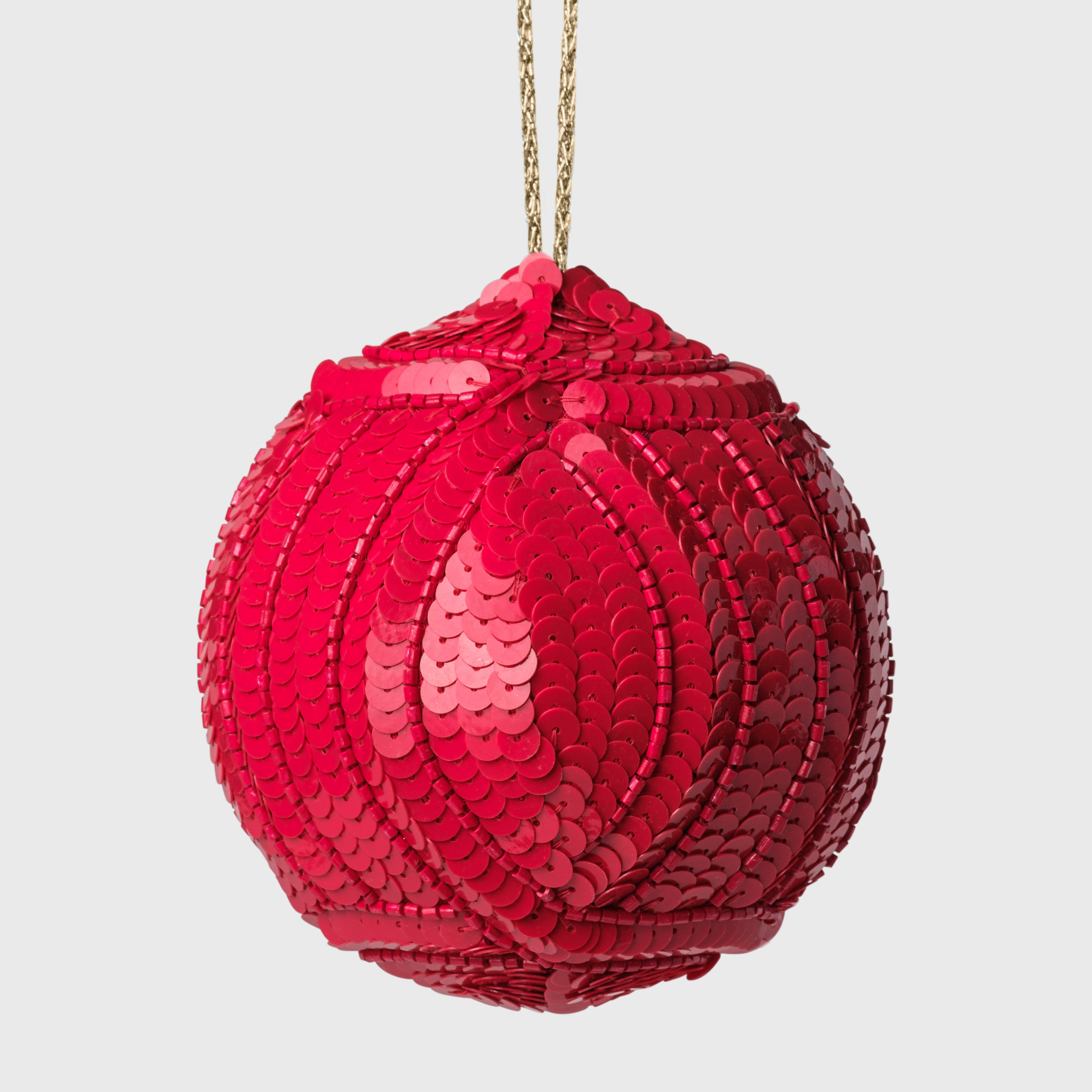 Cable sequin Christmas balls, red, set of three
