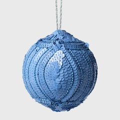 Cable sequin Christmas balls, periwinkle blue, set of three