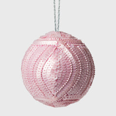 Cable sequin Christmas balls, pale pink, set of three