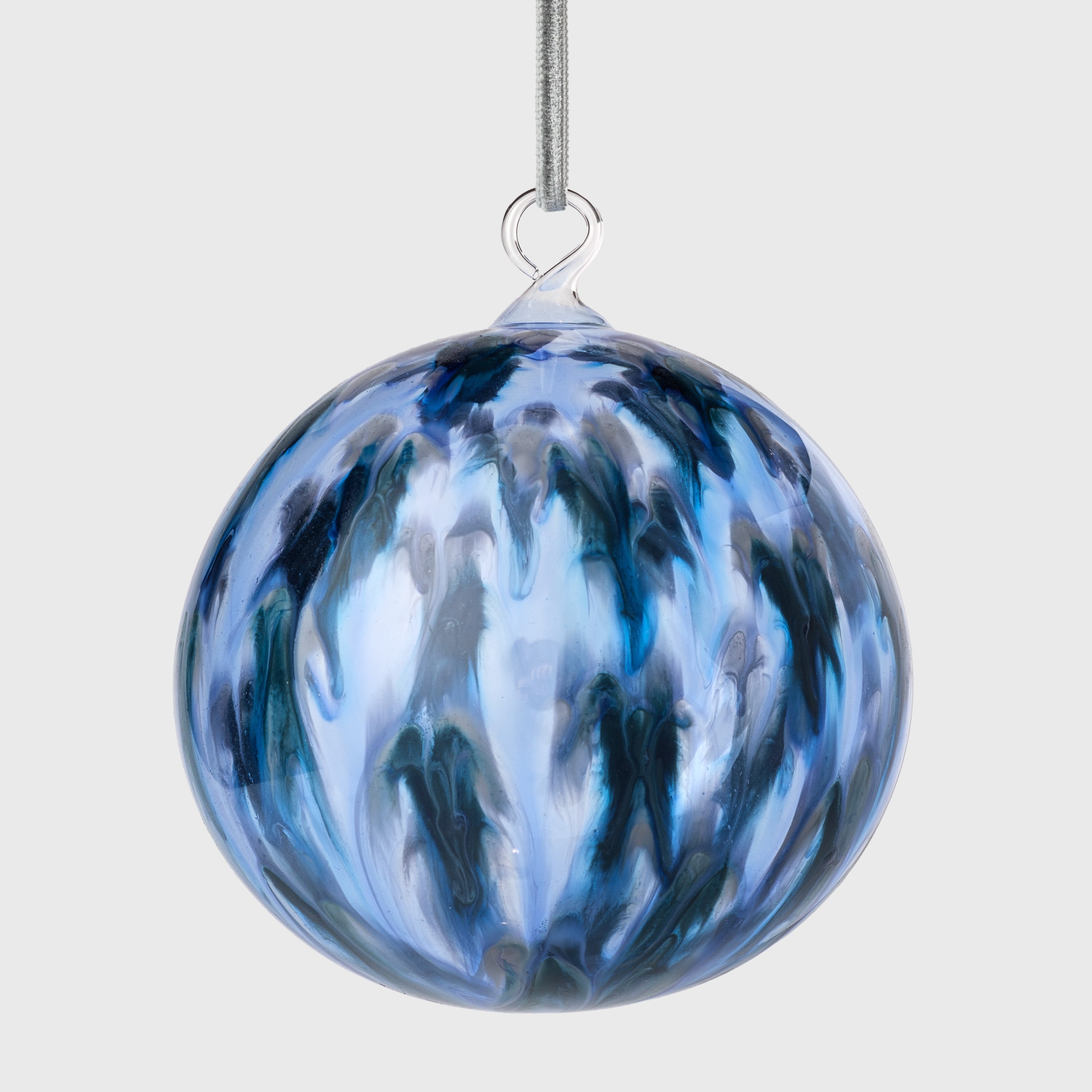 Feather paint large glass balls, blue, set of two