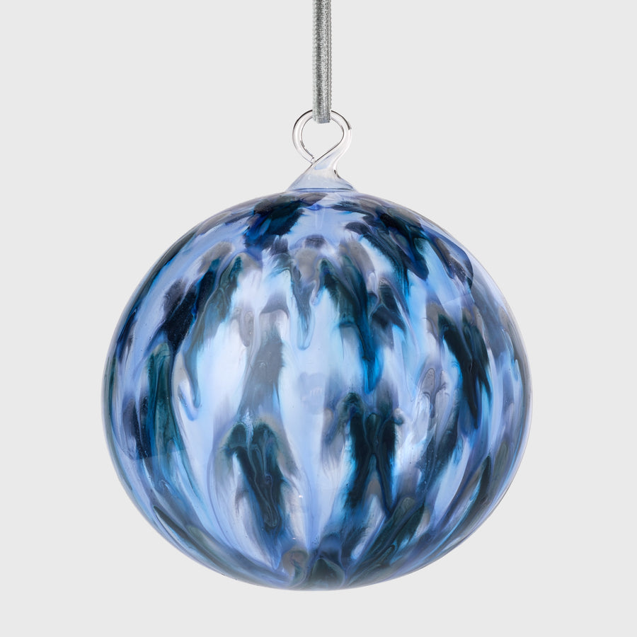 Feather paint large glass balls, blue, set of two