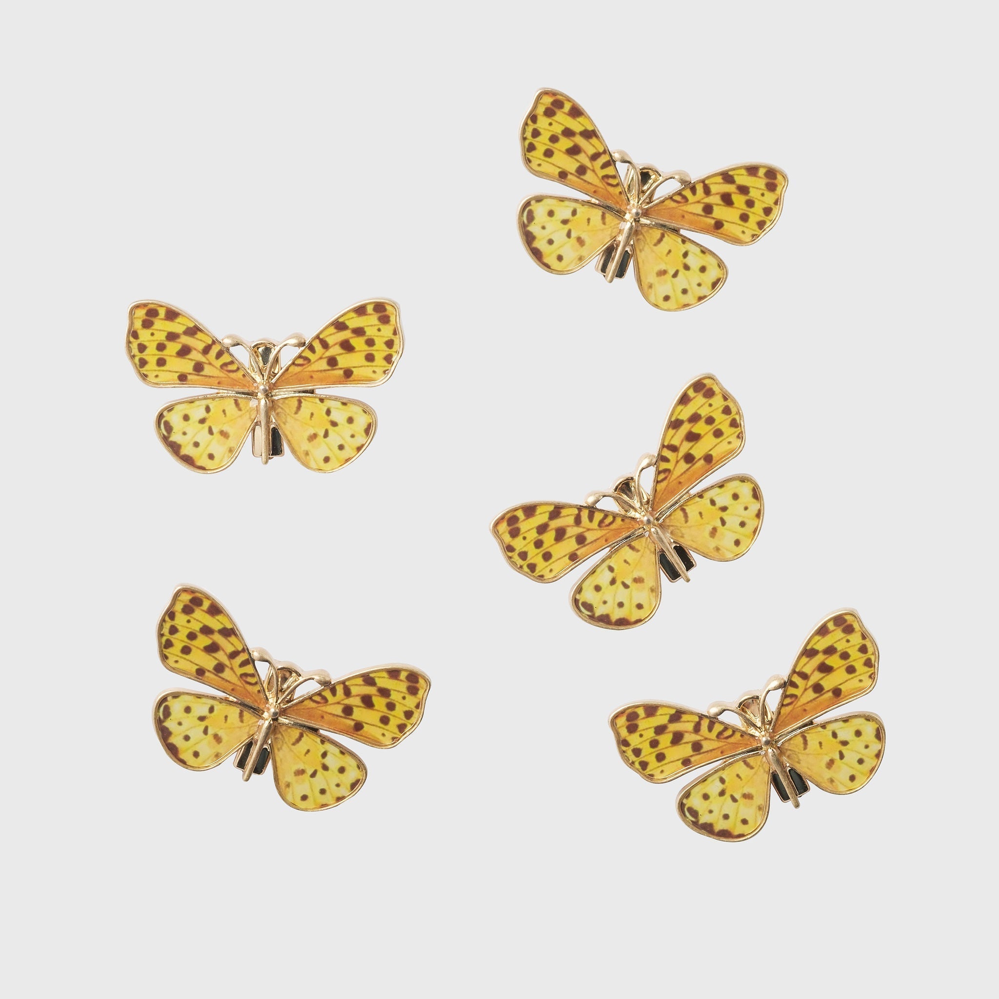 Painterly butterfly mini clips, yellow, set of five