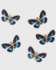 Painterly butterfly mini clips, blue, set of five