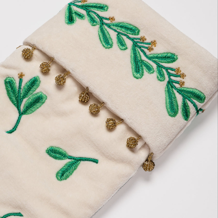 Mistletoe stocking, cream