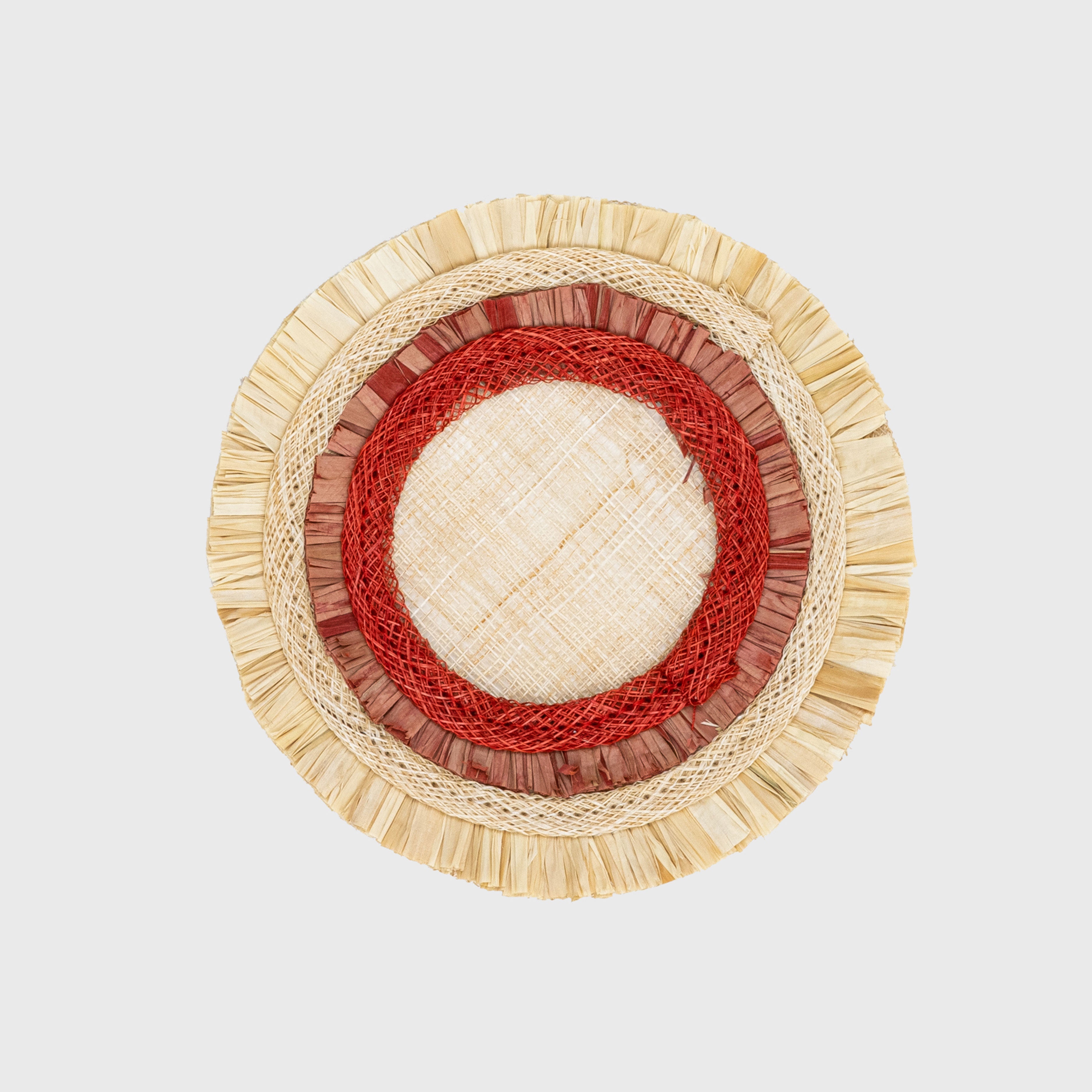 Ruffle edge straw coasters, red