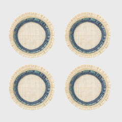 Ruffle edge straw coasters, indigo