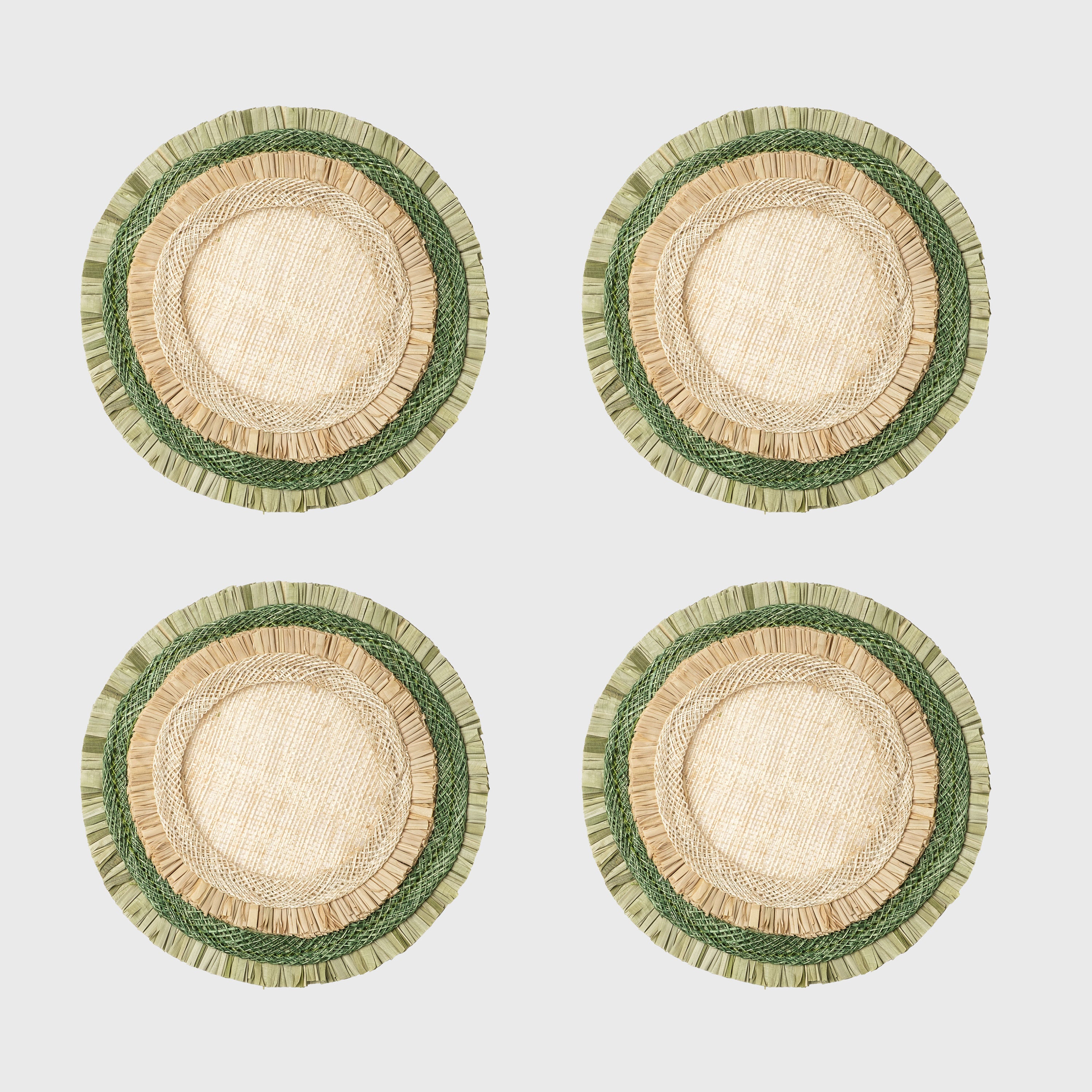 Ruffle edge straw coasters, green