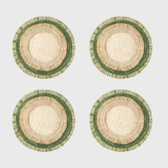Ruffle edge straw coasters, green