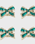 Enamel bow skinny napkin rings, green, set of four