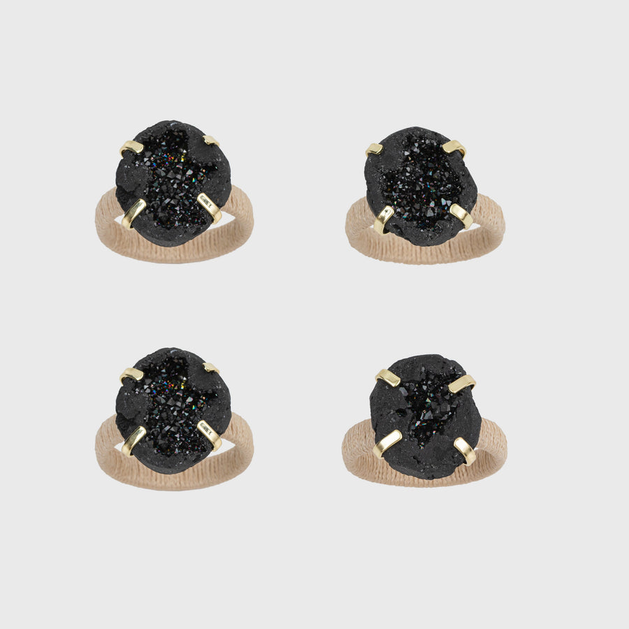 Rustic druzy napkin rings, black, set of four