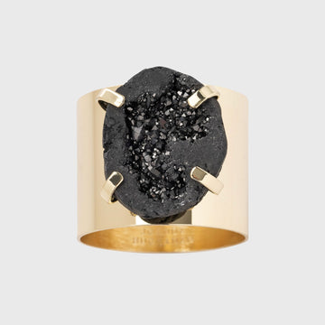 Druzy napkin rings, gold with black, set of two