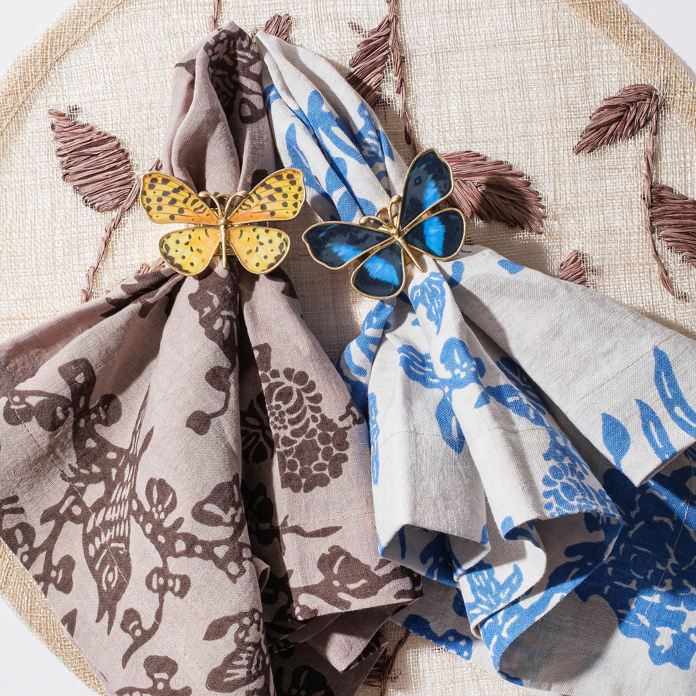 Painterly butterfly napkin rings, blue, set of four