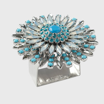 Jewel flower napkin rings, turquoise, set of four