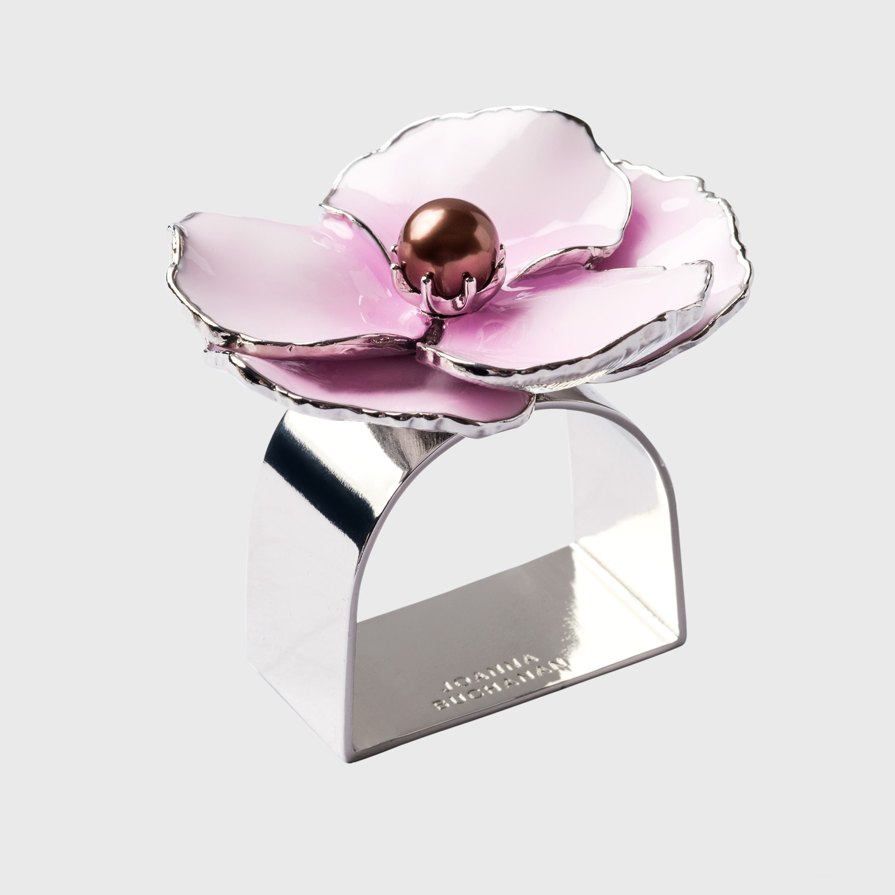 Enamel flower napkin rings, pink, set of four