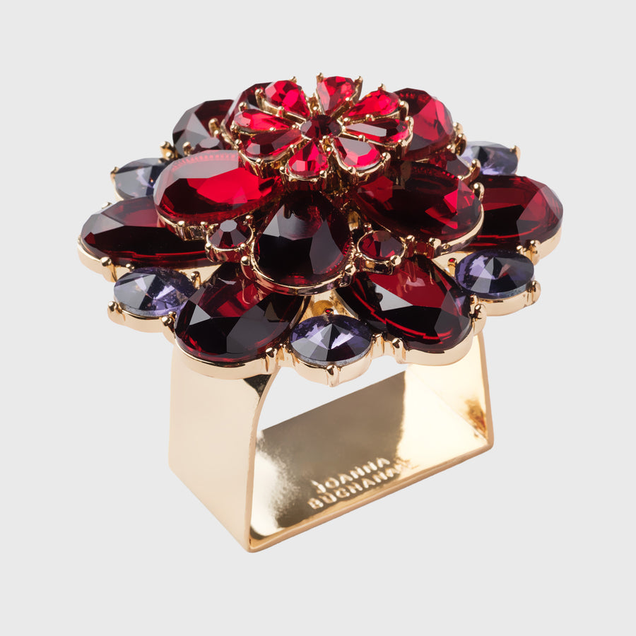 Candy flower napkin rings, ruby, set of four