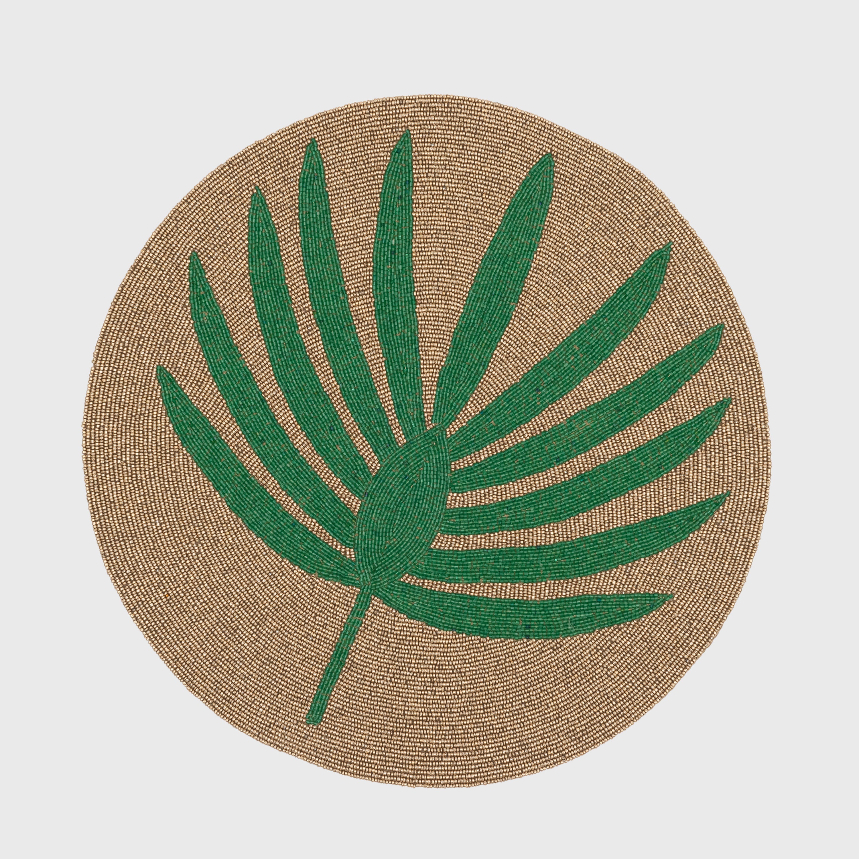 Palm frond hand beaded placemat, green