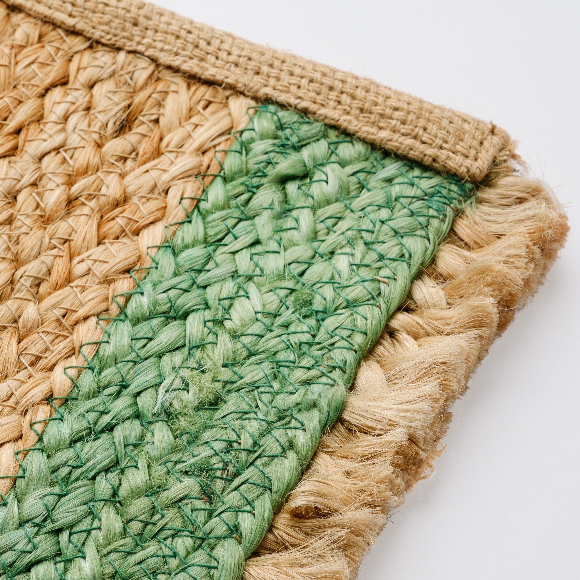 Jute striped handwoven placemat, green, set of four