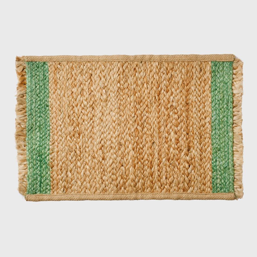 Jute striped handwoven placemat, green, set of four