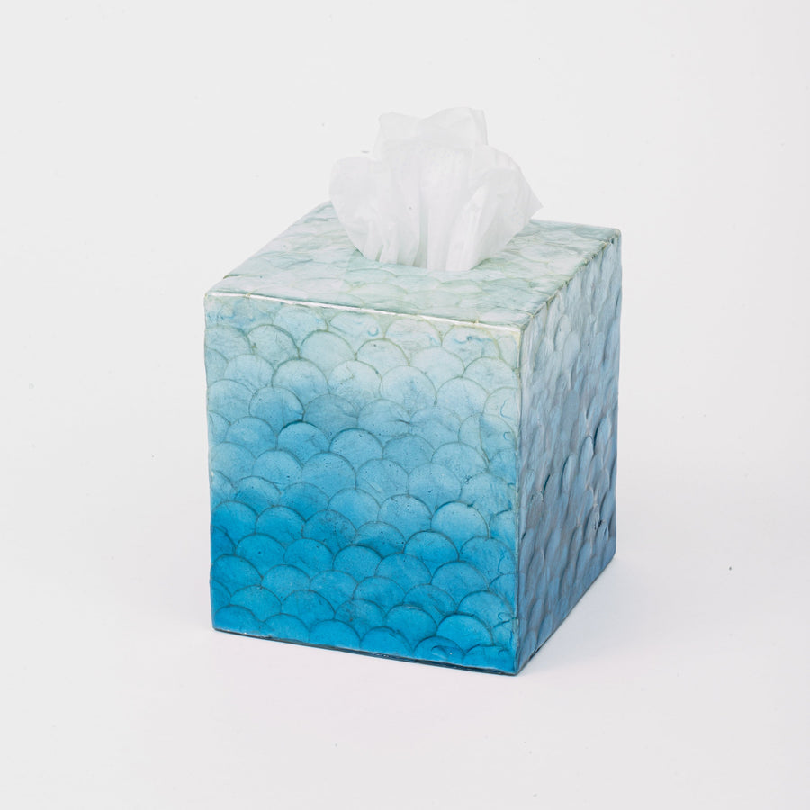Ombre capiz tissue box, blue