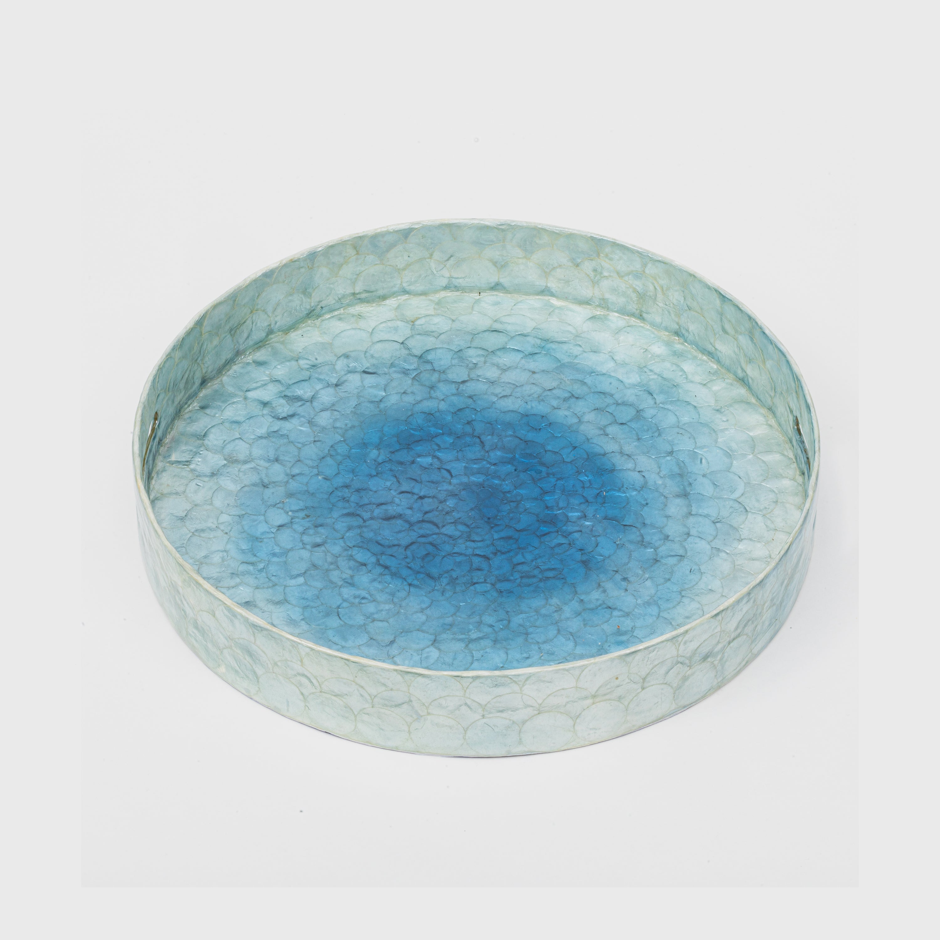 Large ombre capiz tray, blue