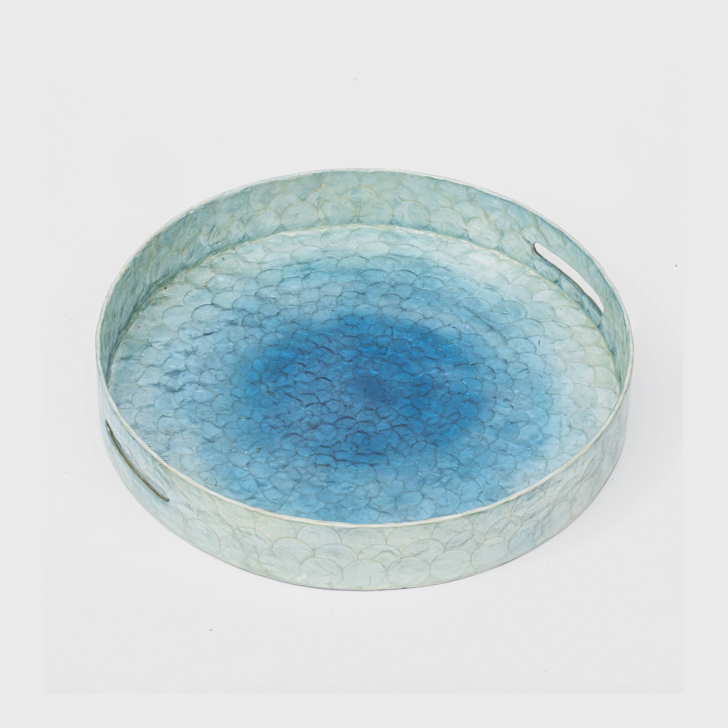 Large ombre capiz tray, blue