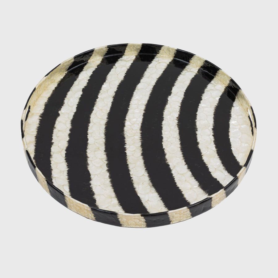 Extra large striped capiz tray, black