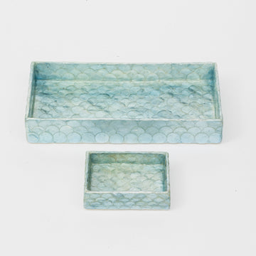 Capiz trays, aqua blue , set of two