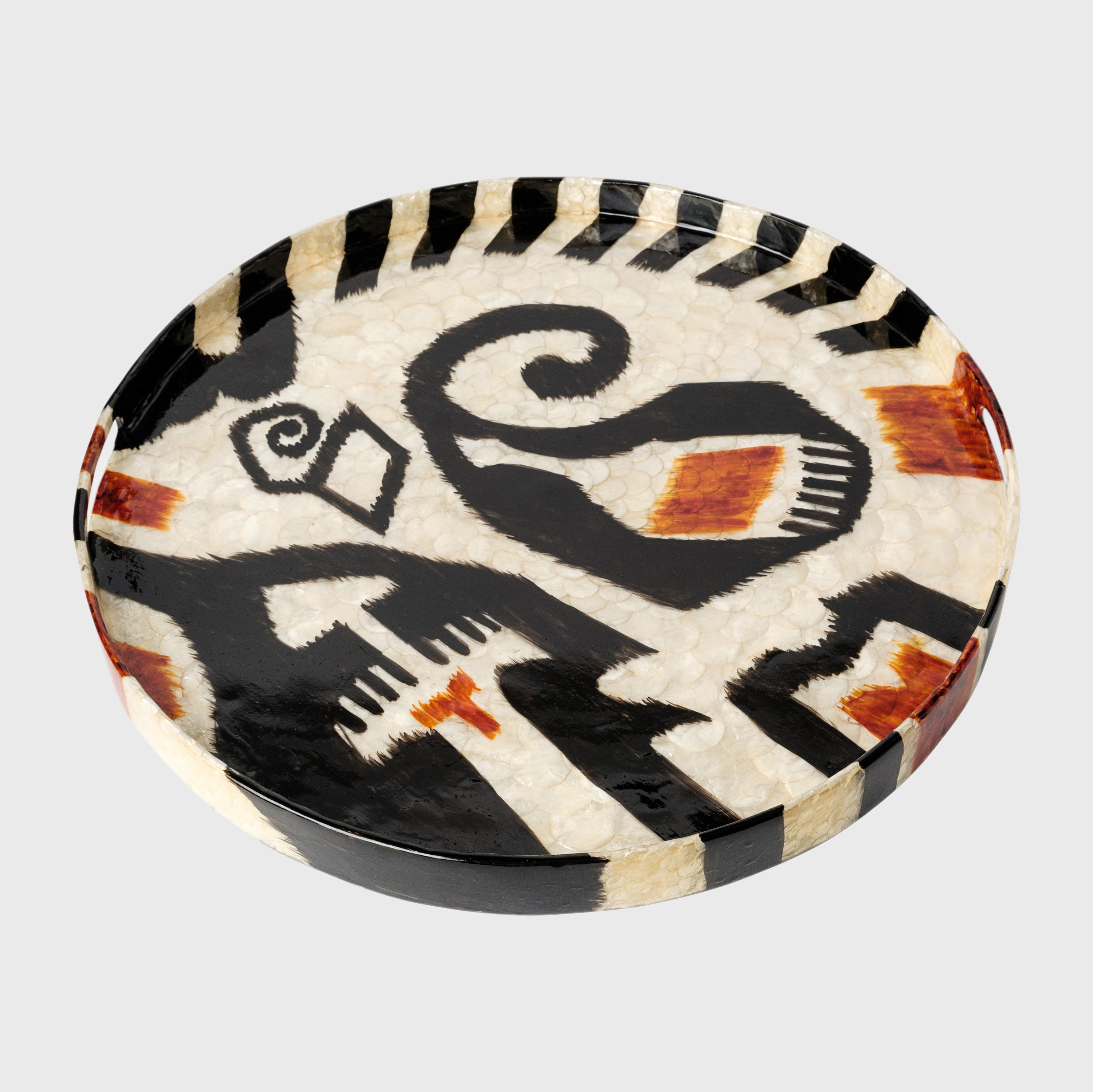 Extra large capiz ikat tray, black, LIMITED EDITION