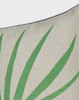 Palm frond pillow, natural linen with green