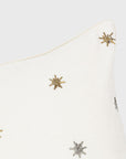 Embroidered star pillow, cream cotton velvet