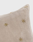 Embroidered star pillow, taupe cotton velvet