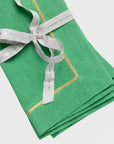 Gold trim linen dinner napkin,  grass green, set of two