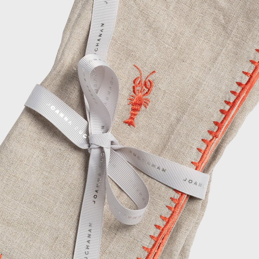 Lobster embroidered dinner napkins, flax, set of two