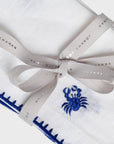 Crab embroidered dinner napkins, white, set of two