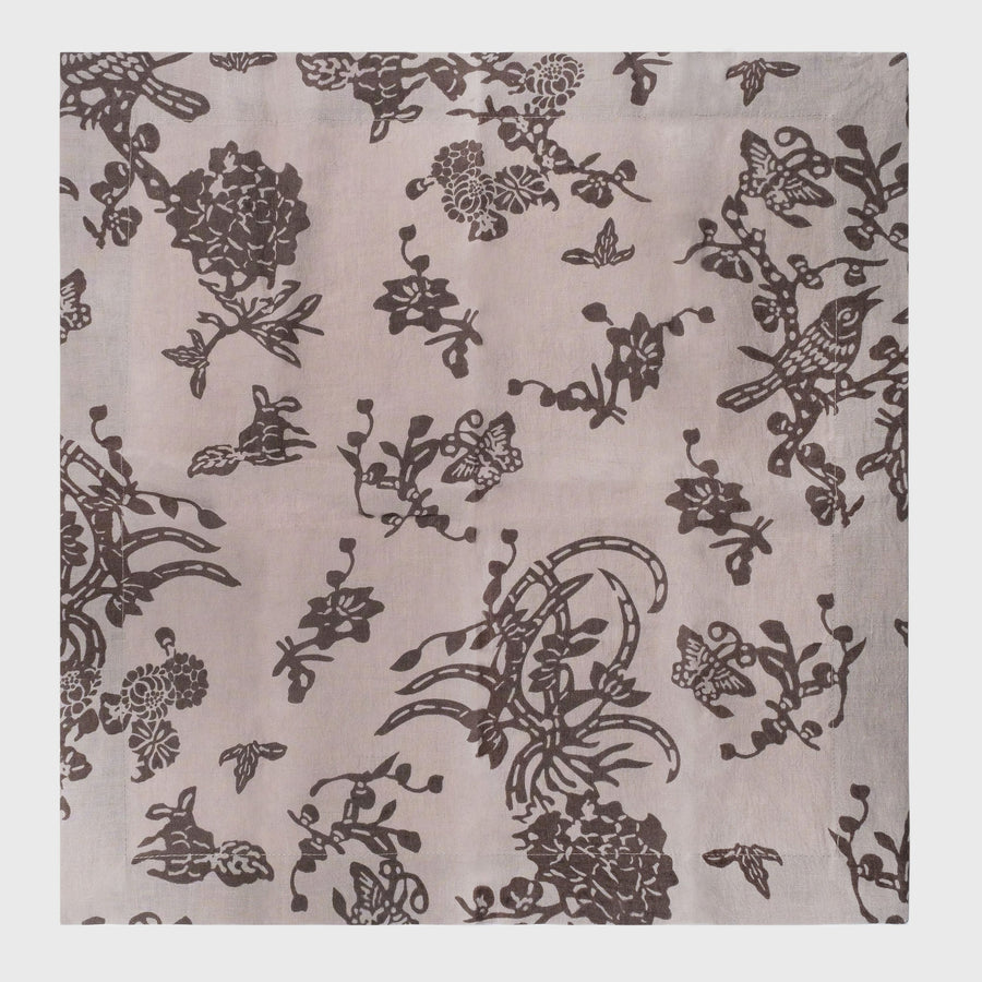 Garden print napkin, mocha, set of two