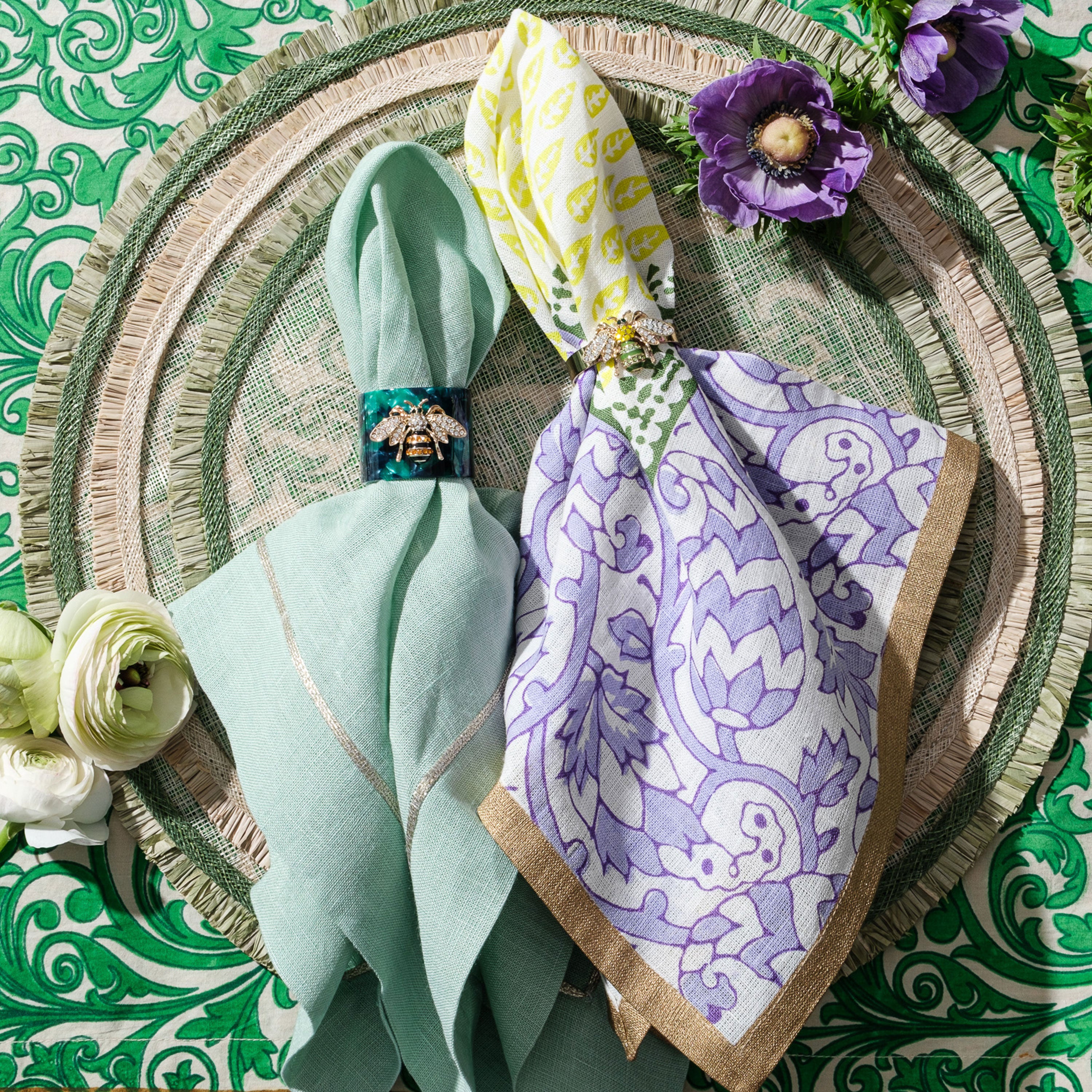 Joyful block print napkin, lilac, set of two