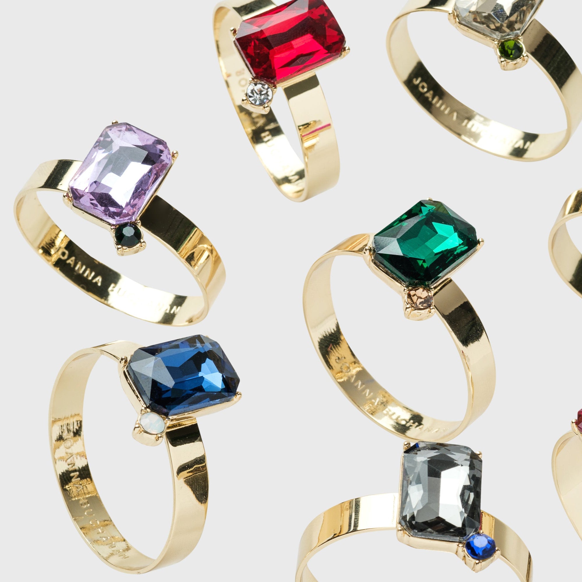 Multi gem napkin rings, set of eight