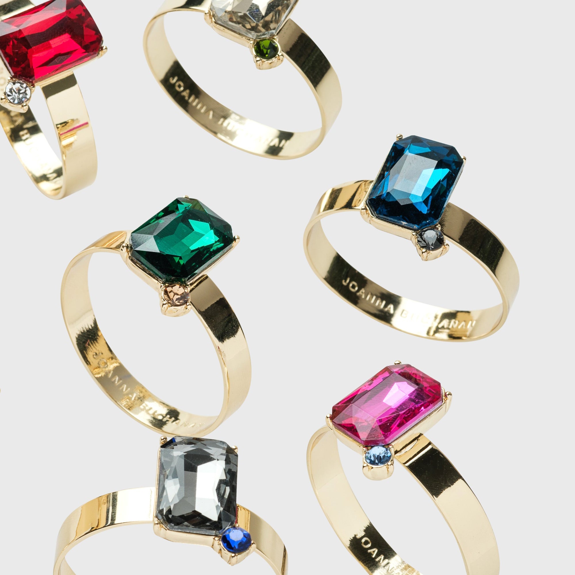 Multi gem napkin rings, set of eight