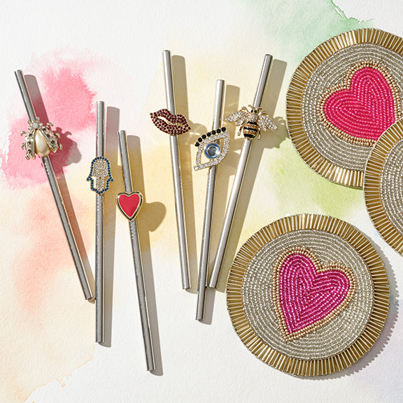 Lucky charm metal cocktail straws