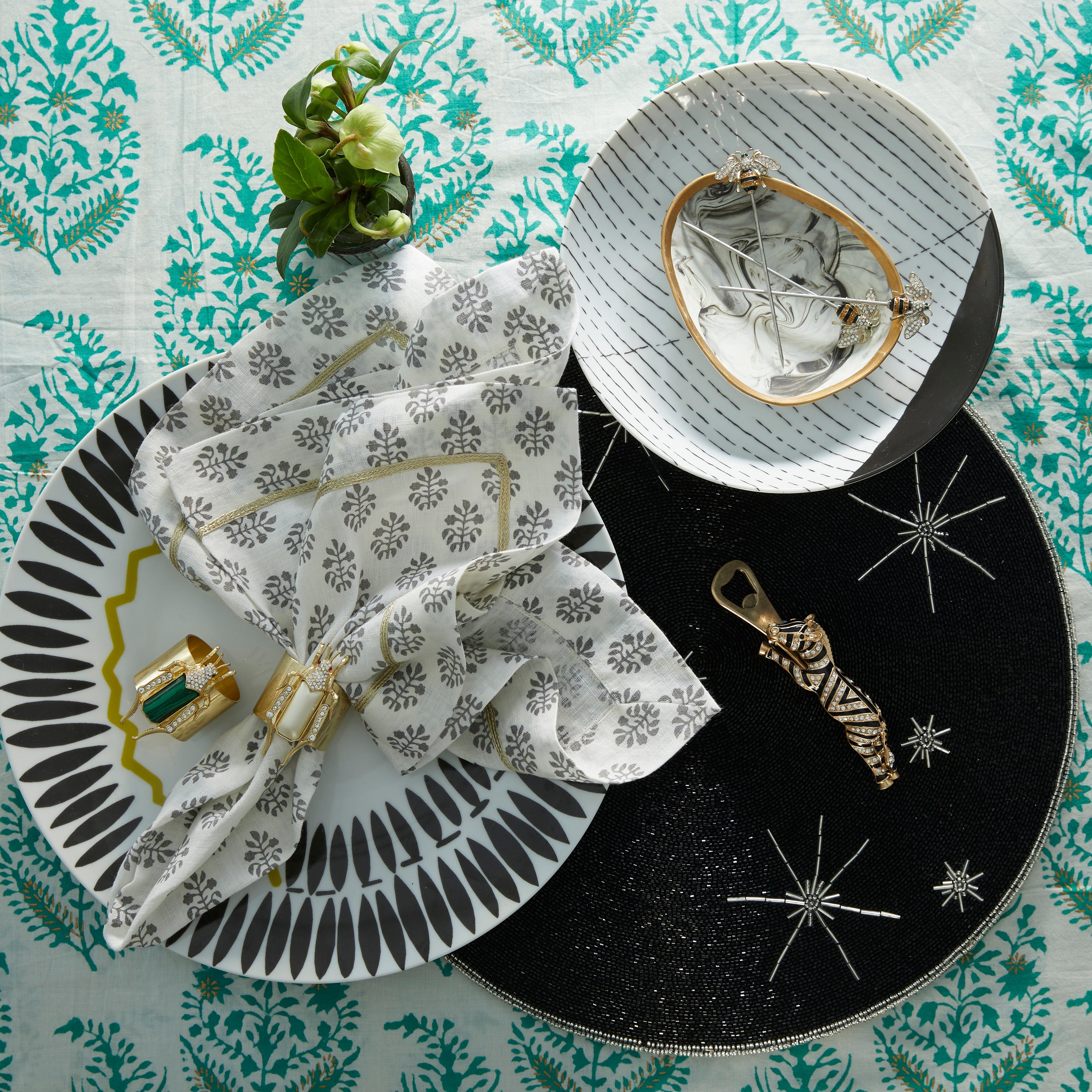 Grasshopper napkin rings, pearl, set of two