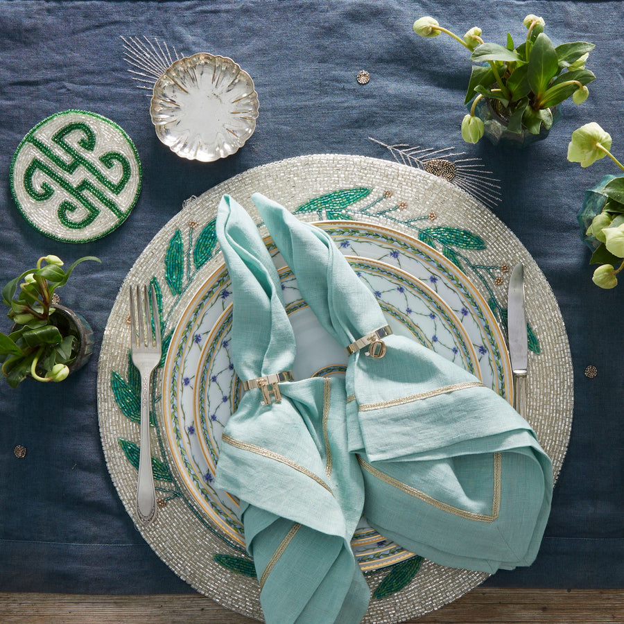 Embroidered feather table runner