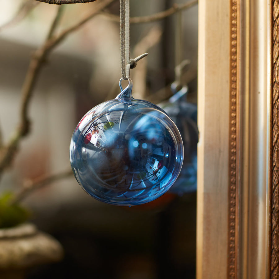 Glass bubble balls, navy, set of three