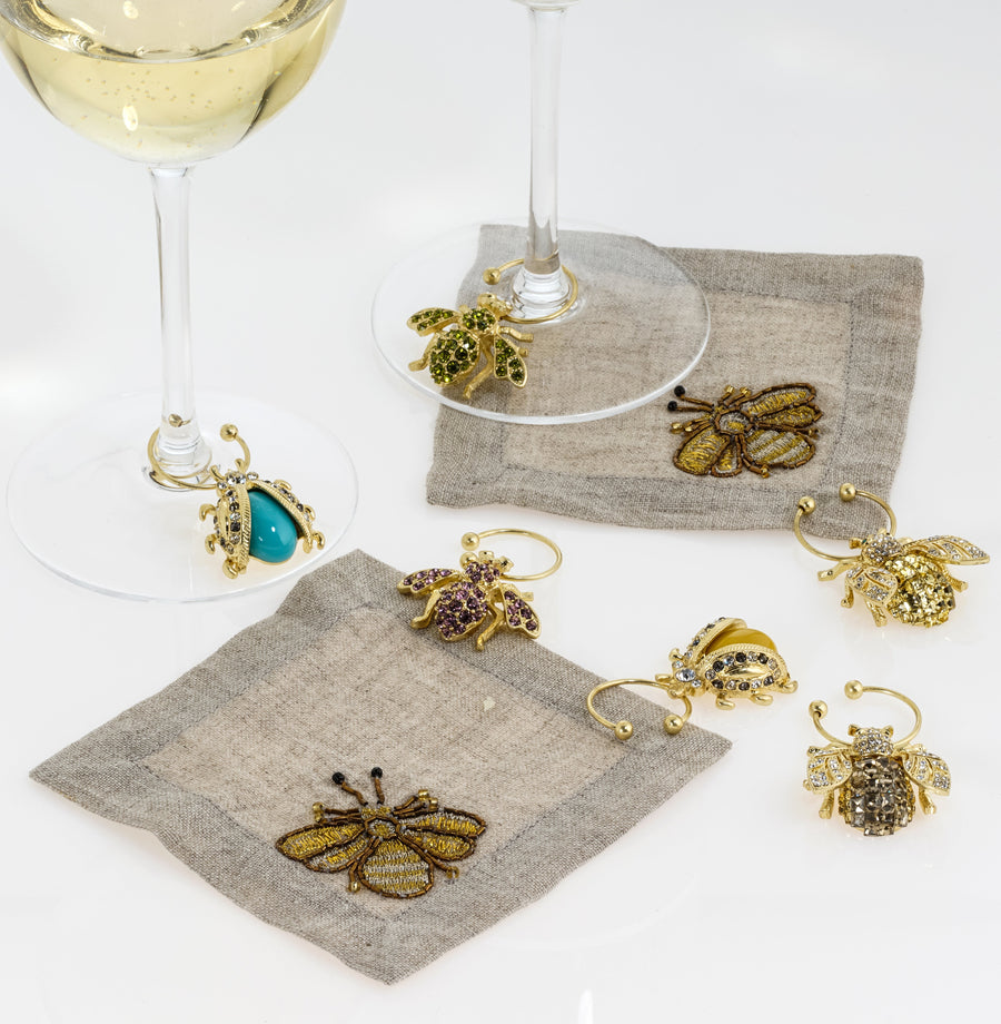 Bedazzled bee wine charms