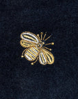 Embroidered bee fringe pillow, navy cotton velvet