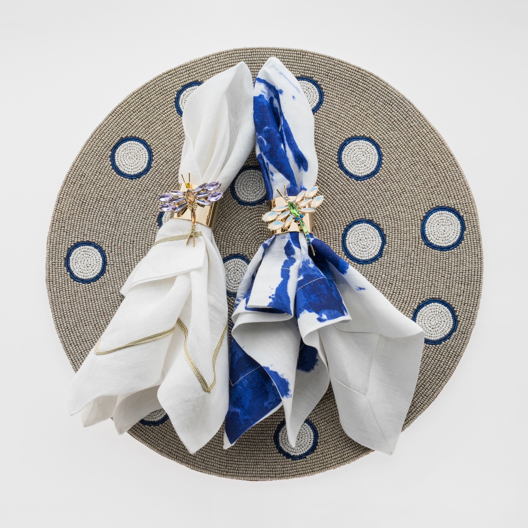 Dragonfly napkin rings, opal, set of two