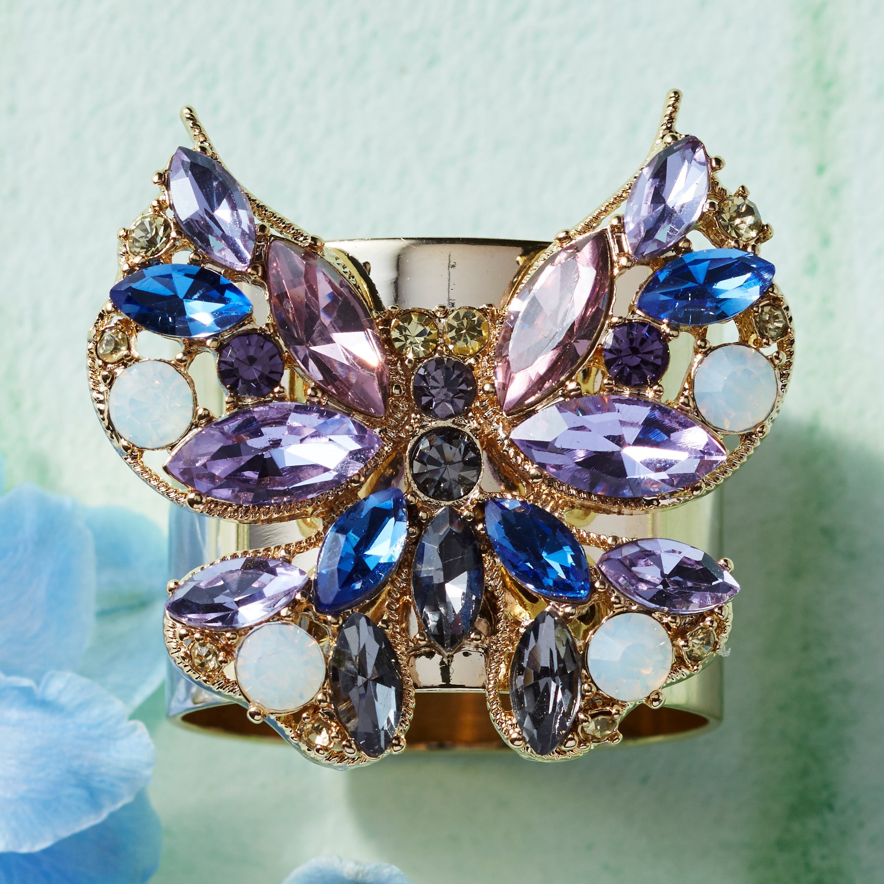 Jeweled butterfly napkin rings, blue, set of two