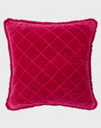 Quilted velvet fringe pillow, berry