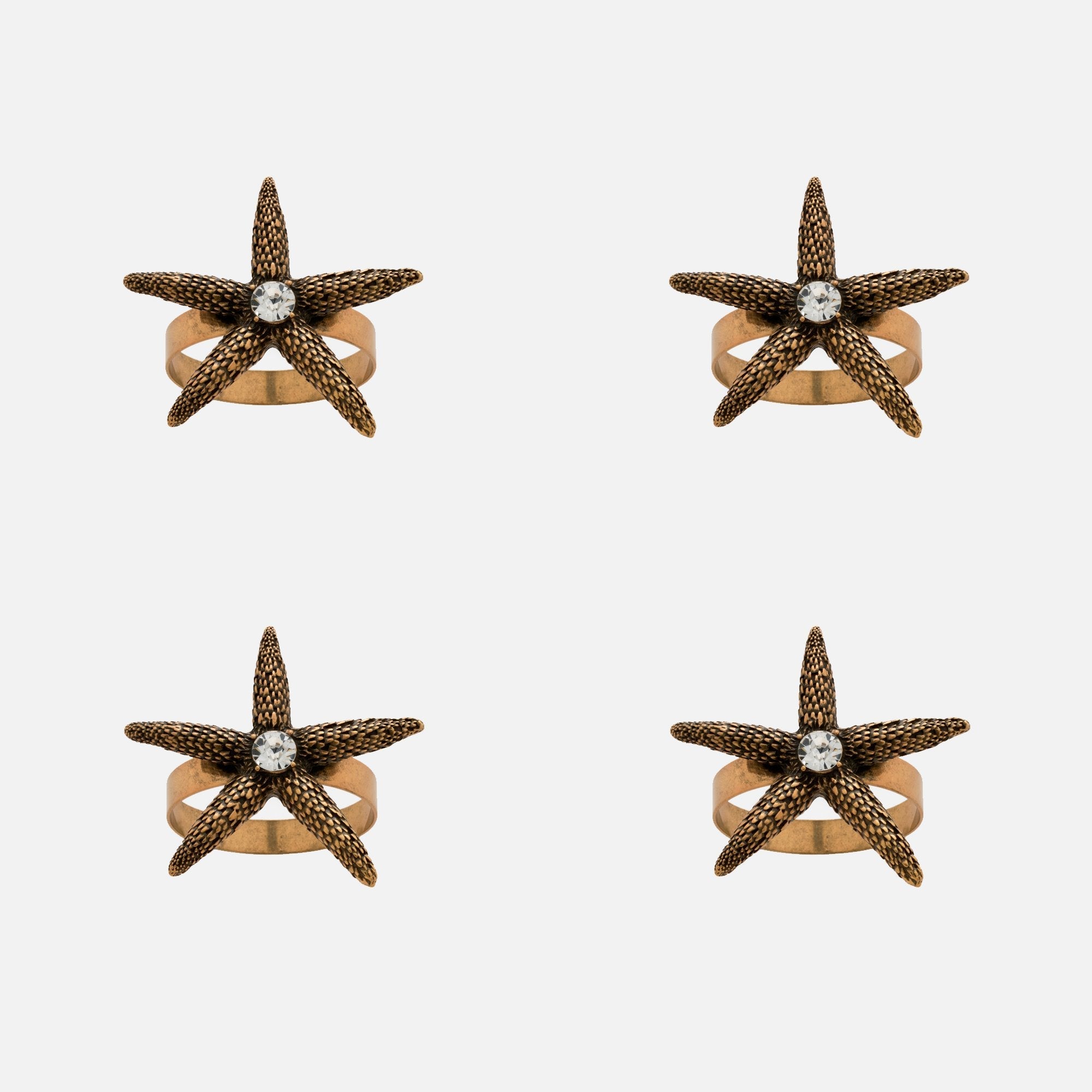 Starfish skinny napkin rings, bronze, set of four