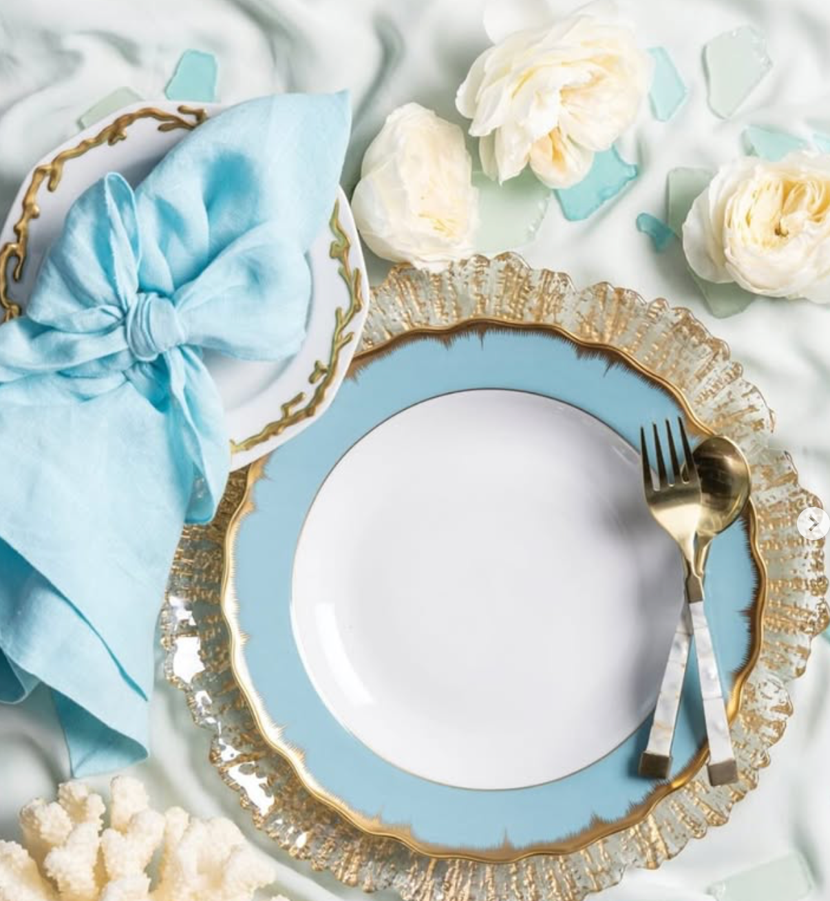 Bow linen napkin, aqua, set of two